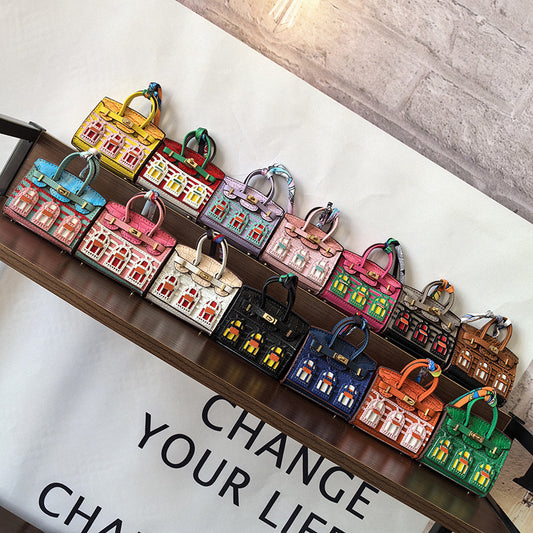 Luxury Mini Handbag Collection -Mini House Shape Small Handbag Keychain With Strap, Multi-Function Pouch For Bluetooth Earphone, Coin, Daily Essentials.