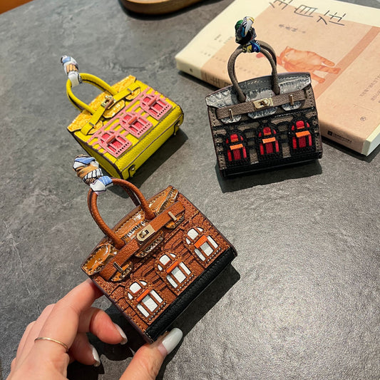 Luxury Mini Handbag Collection -Mini House Shape Small Handbag Keychain With Strap, Multi-Function Pouch For Bluetooth Earphone, Coin, Daily Essentials.